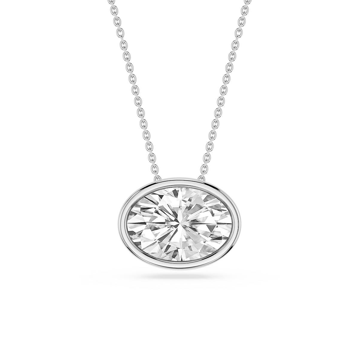 Oval Lab Grown Diamond East West Solitaire Pendant - 18 Inches