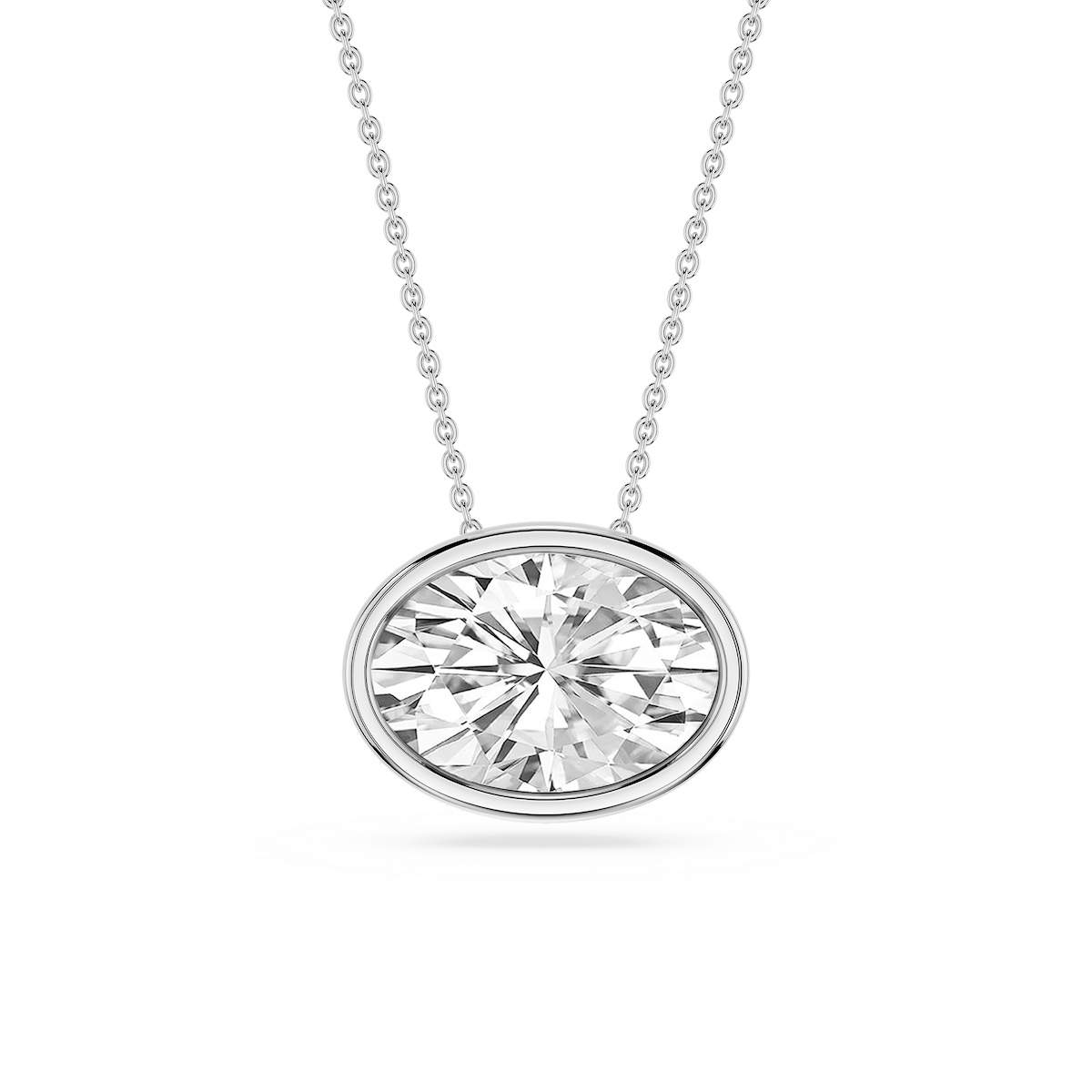 Oval Lab Grown Diamond East West Solitaire Pendant - 18 Inches