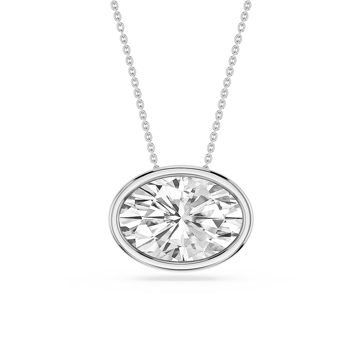 Oval Lab Grown Diamond East West Solitaire Pendant - 18 Inches
