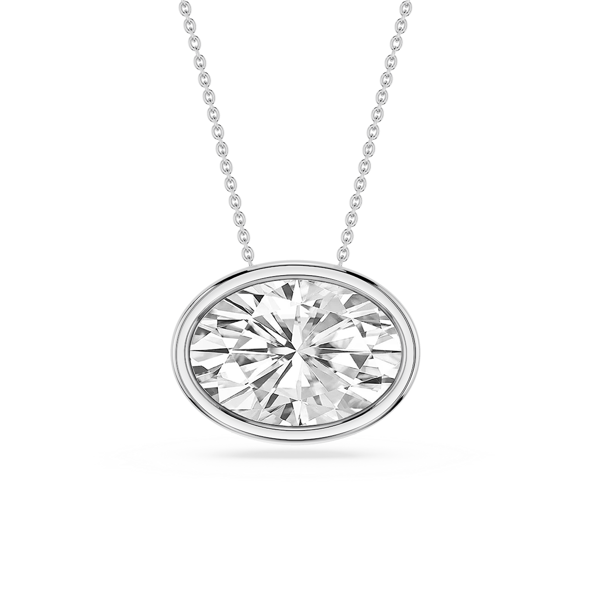 Oval Lab Grown Diamond East West Solitaire Pendant - 18 Inches