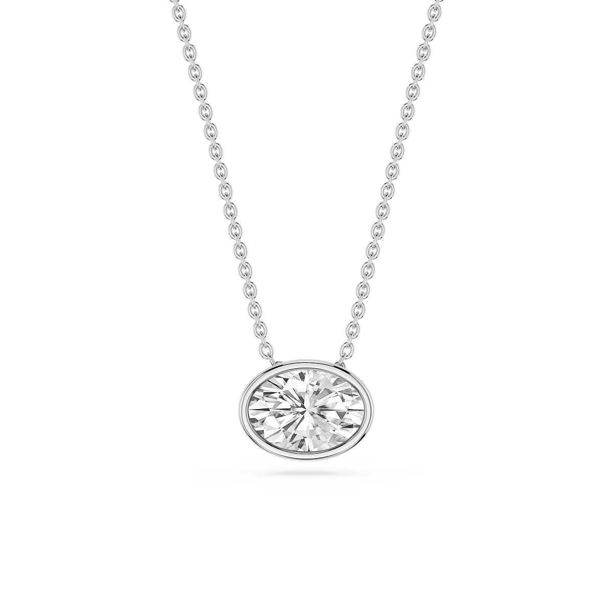 Oval Lab Grown Diamond East West Solitaire Pendant - 18 Inches