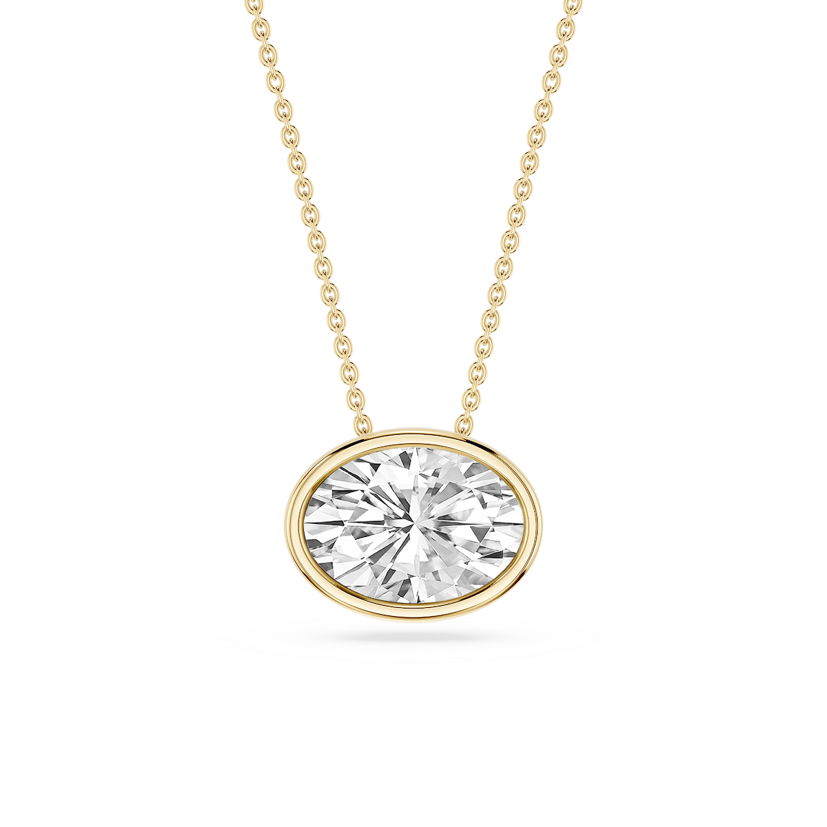 Oval Lab Grown Diamond East West Solitaire Pendant - 18 Inches