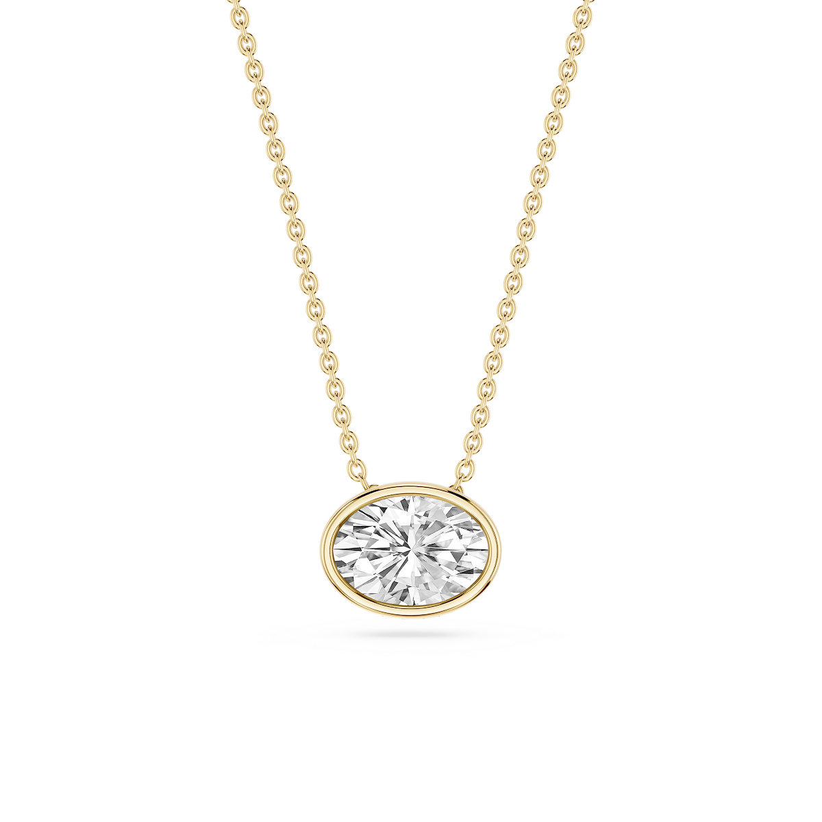Oval Lab Grown Diamond East West Solitaire Pendant - 18 Inches