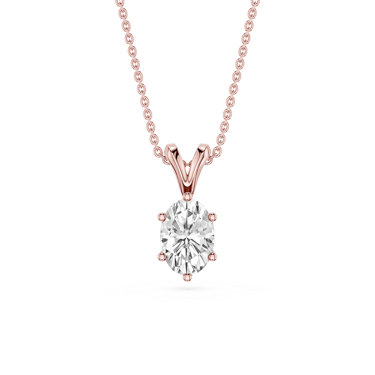 Oval Lab Grown Diamond Six Prong Double Bail Solitaire Pendant  - 16 to 18 Inches