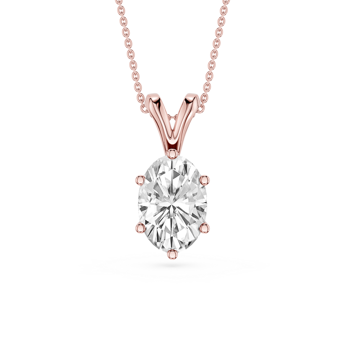 Oval Lab Grown Diamond Six Prong Double Bail Solitaire Pendant  - 16 to 18 Inches