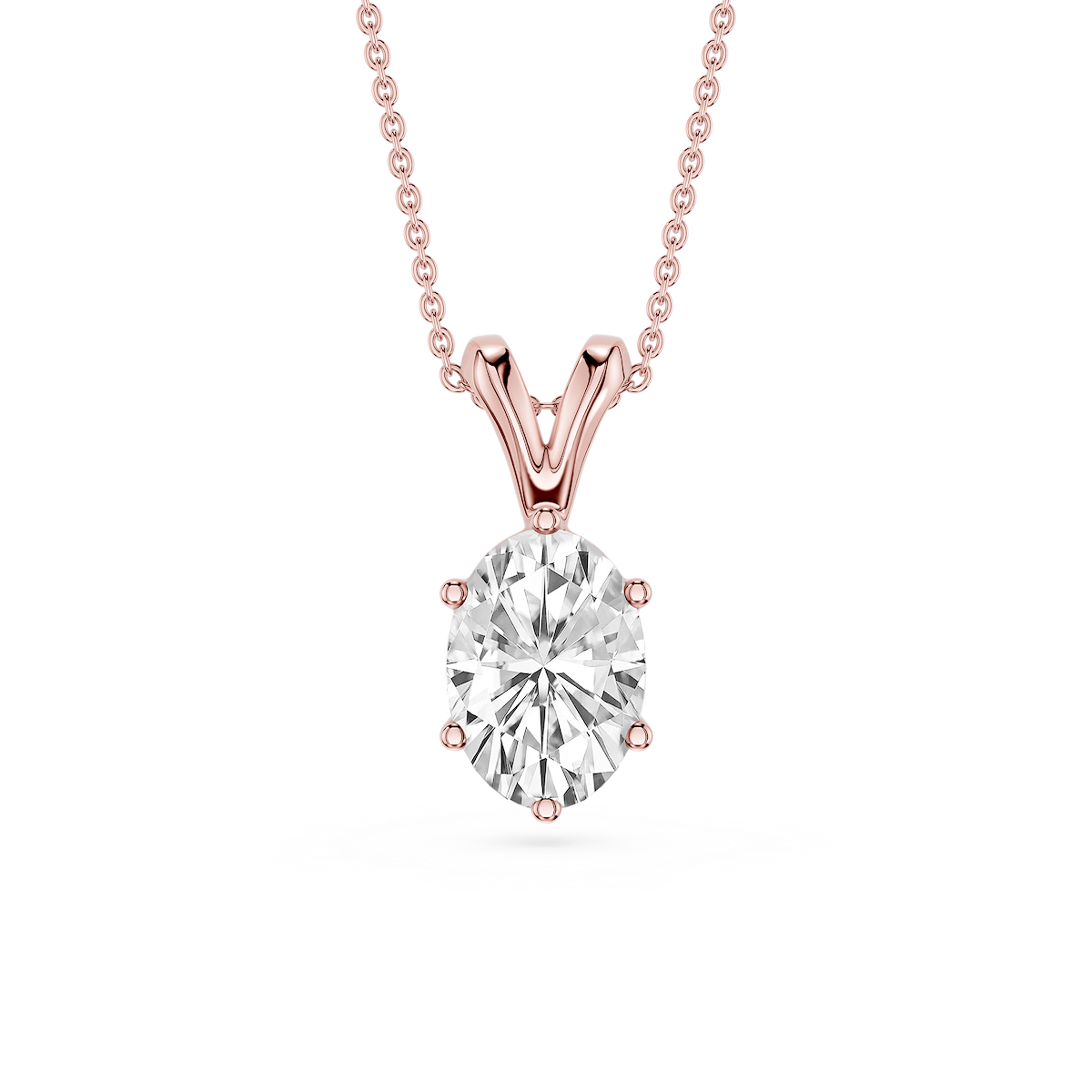 Oval Lab Grown Diamond Six Prong Double Bail Solitaire Pendant  - 16 to 18 Inches