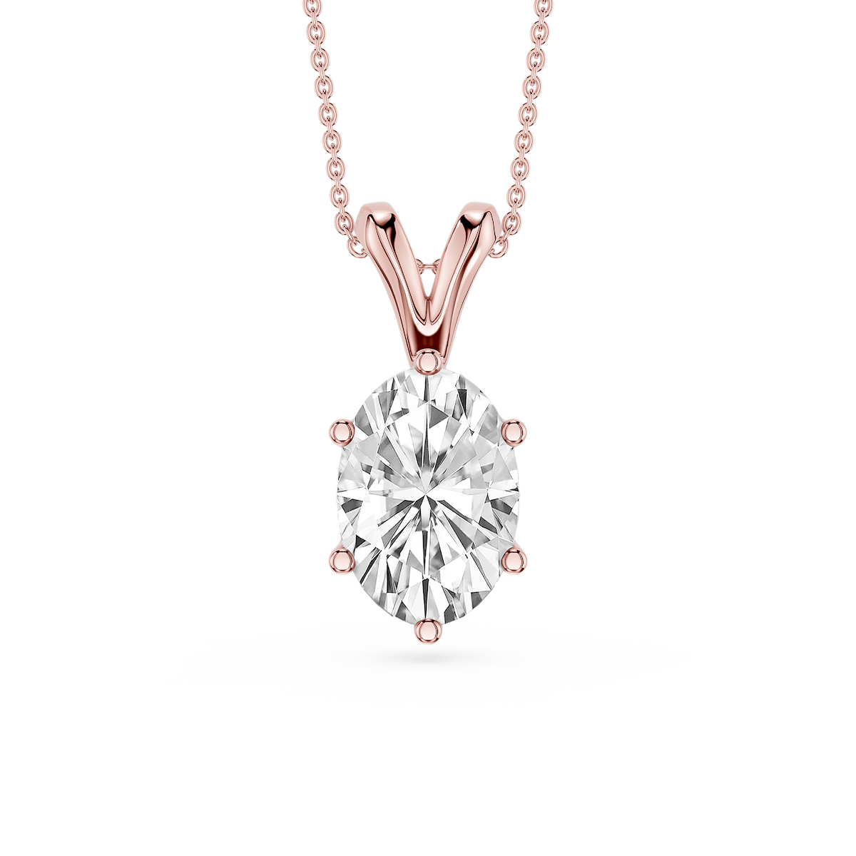 Oval Lab Grown Diamond Six Prong Double Bail Solitaire Pendant  - 16 to 18 Inches