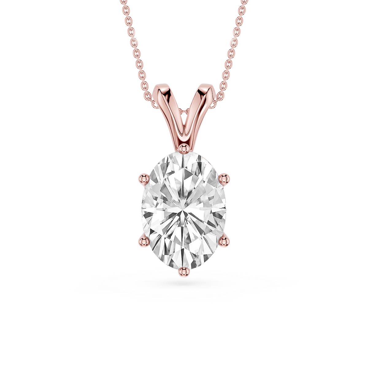 Oval Lab Grown Diamond Six Prong Double Bail Solitaire Pendant  - 16 to 18 Inches