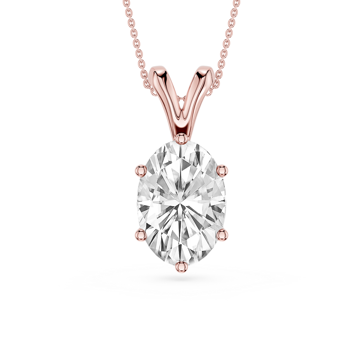 Oval Lab Grown Diamond Six Prong Double Bail Solitaire Pendant  - 16 to 18 Inches