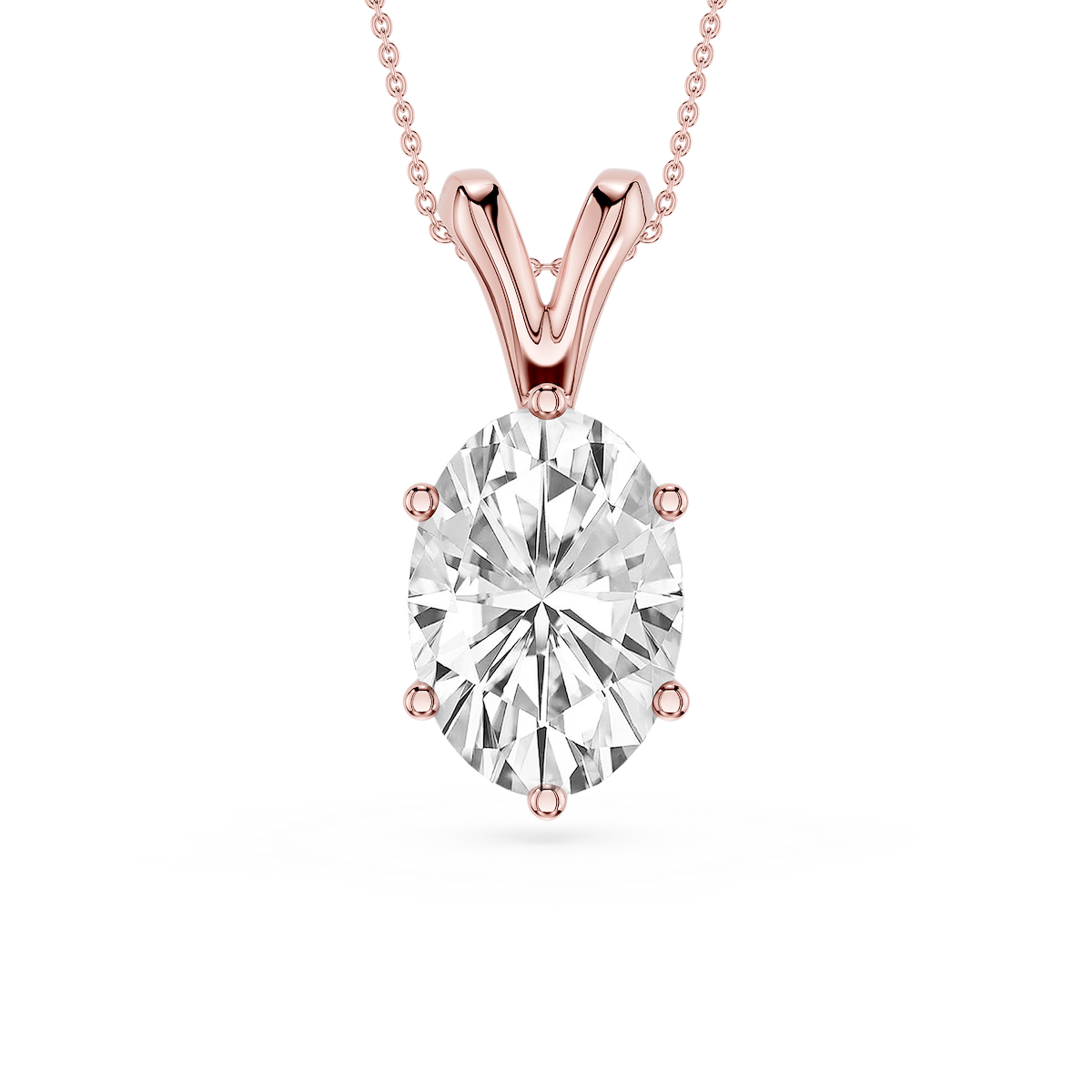 Oval Lab Grown Diamond Six Prong Double Bail Solitaire Pendant  - 16 to 18 Inches