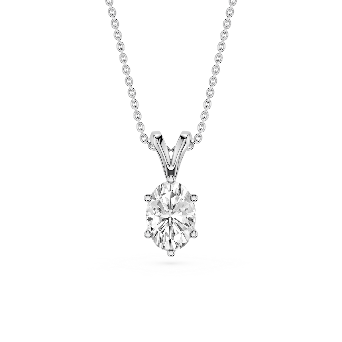 Oval Lab Grown Diamond Six Prong Double Bail Solitaire Pendant  - 16 to 18 Inches