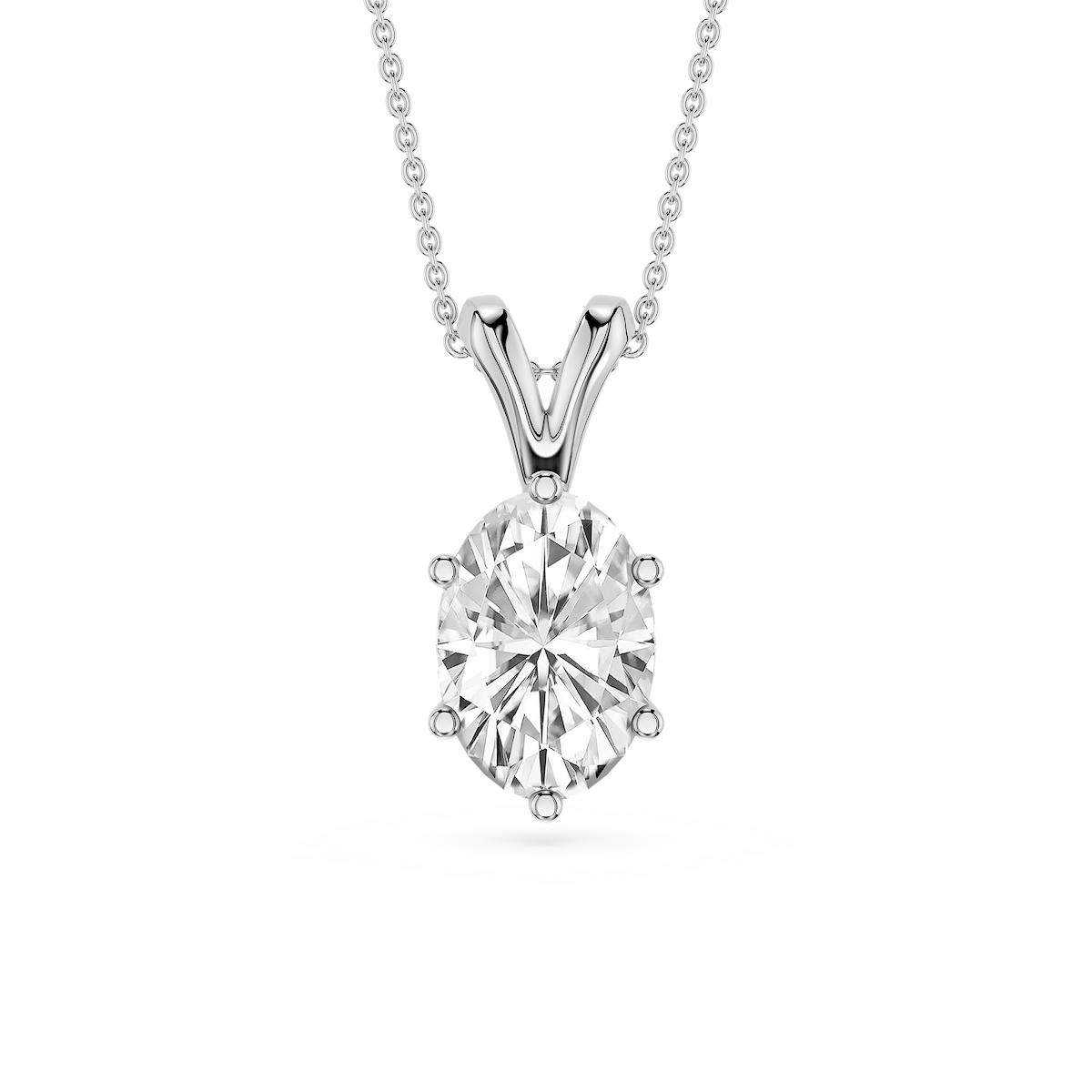 Oval Lab Grown Diamond Six Prong Double Bail Solitaire Pendant  - 16 to 18 Inches