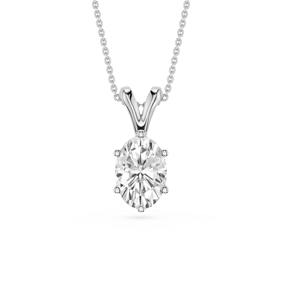 Oval Lab Grown Diamond Six Prong Double Bail Solitaire Pendant  - 16 to 18 Inches