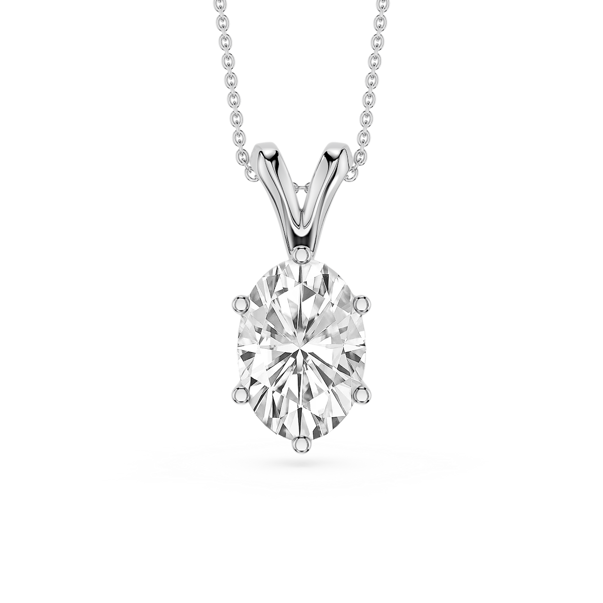 Oval Lab Grown Diamond Six Prong Double Bail Solitaire Pendant  - 16 to 18 Inches