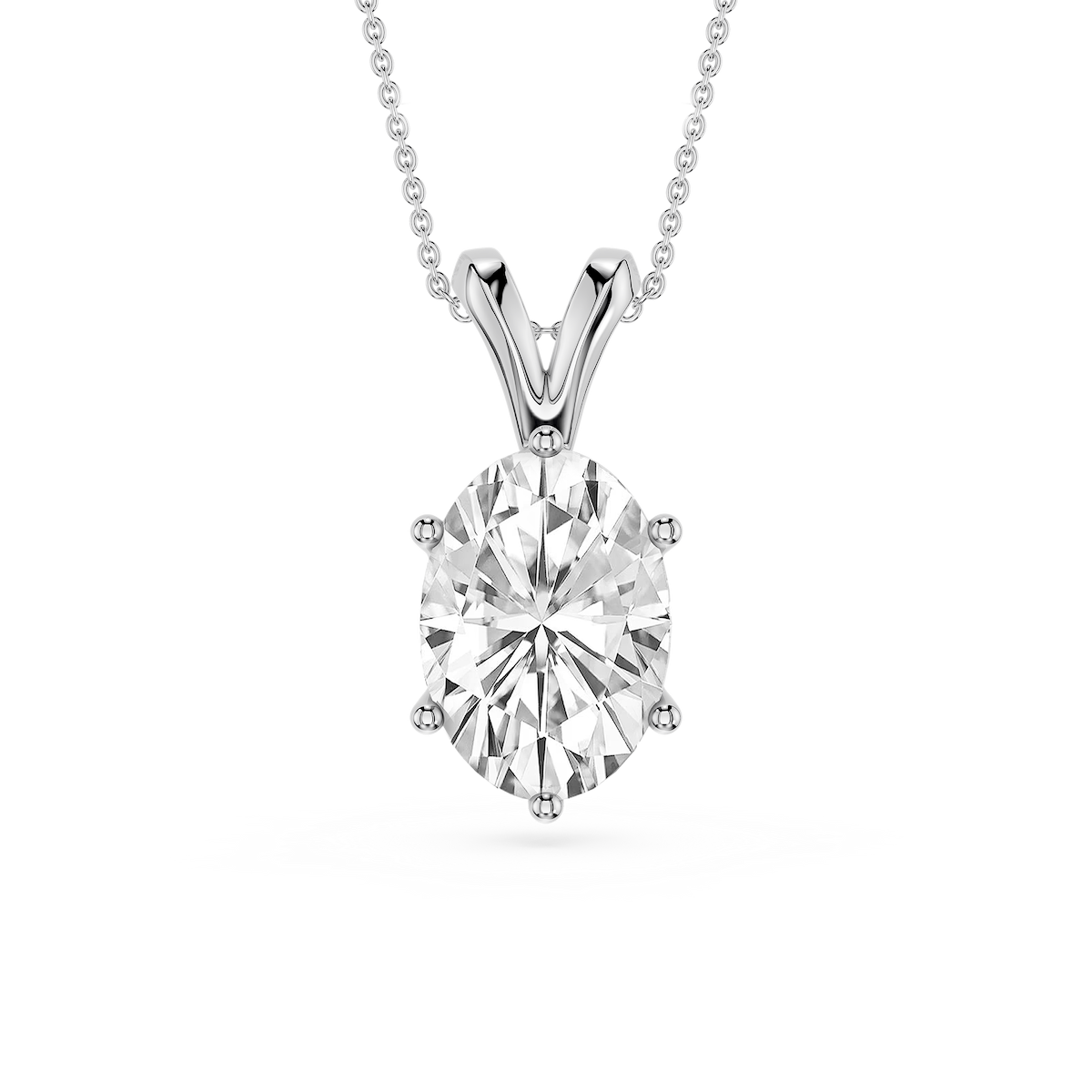 Oval Lab Grown Diamond Six Prong Double Bail Solitaire Pendant  - 16 to 18 Inches