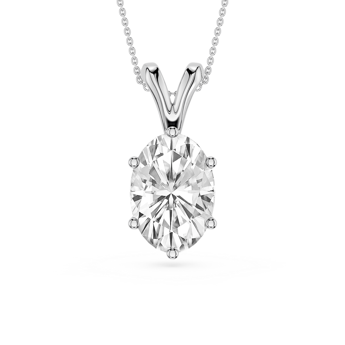 Oval Lab Grown Diamond Six Prong Double Bail Solitaire Pendant  - 16 to 18 Inches
