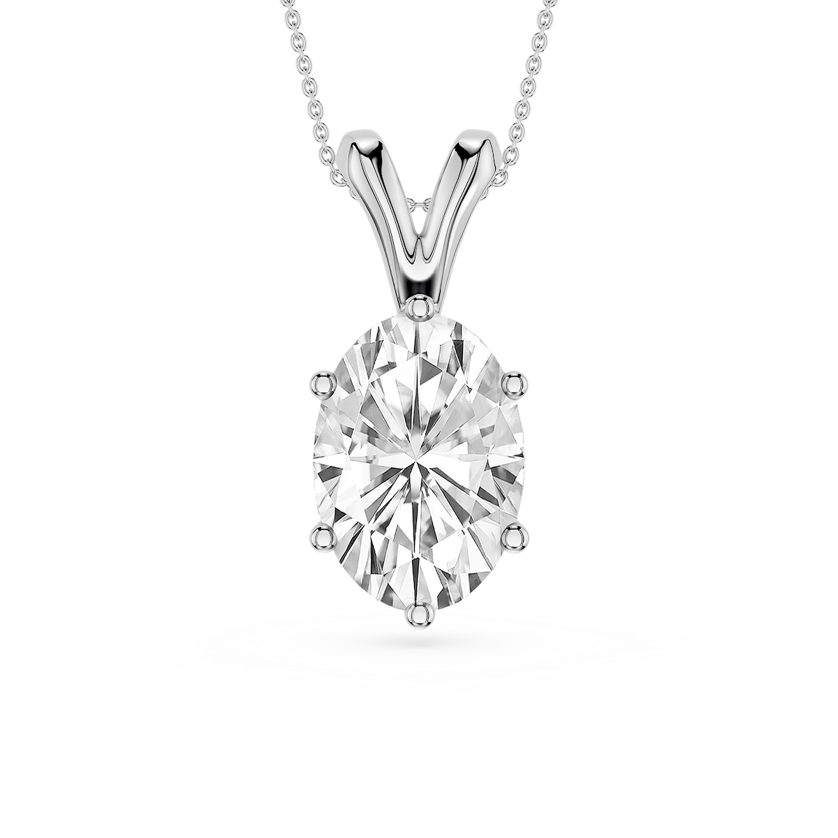 Oval Lab Grown Diamond Six Prong Double Bail Solitaire Pendant  - 16 to 18 Inches