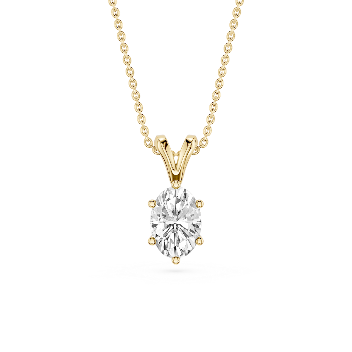 Oval Lab Grown Diamond Six Prong Double Bail Solitaire Pendant  - 16 to 18 Inches
