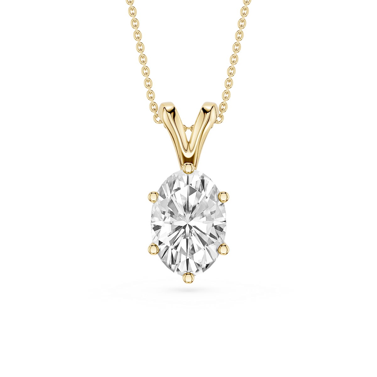 Oval Lab Grown Diamond Six Prong Double Bail Solitaire Pendant  - 16 to 18 Inches