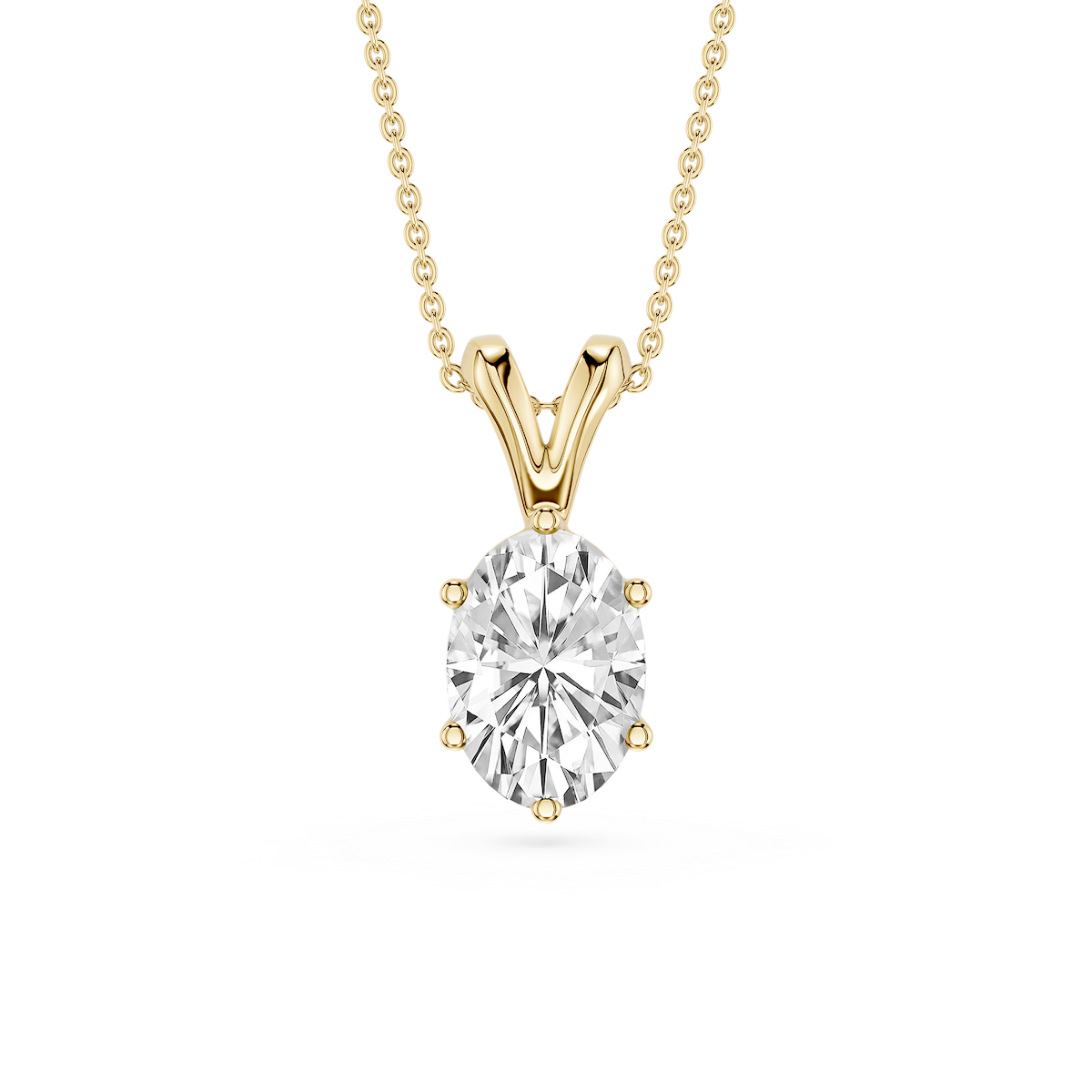 Oval Lab Grown Diamond Six Prong Double Bail Solitaire Pendant  - 16 to 18 Inches