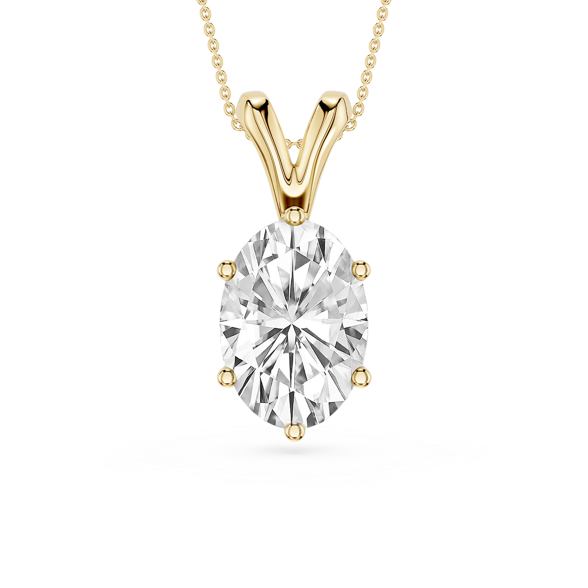 Oval Lab Grown Diamond Six Prong Double Bail Solitaire Pendant  - 16 to 18 Inches