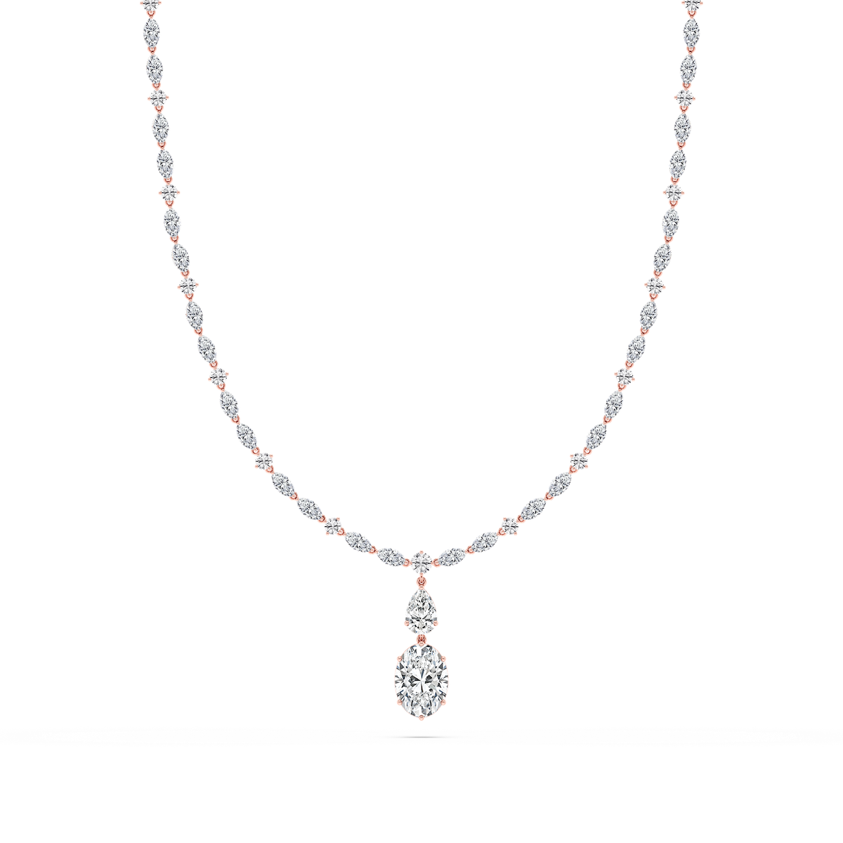 26 ¾ ctw Oval Lab Grown Diamond Two Stone Drop Necklace - 16 Inches- Signature Collection