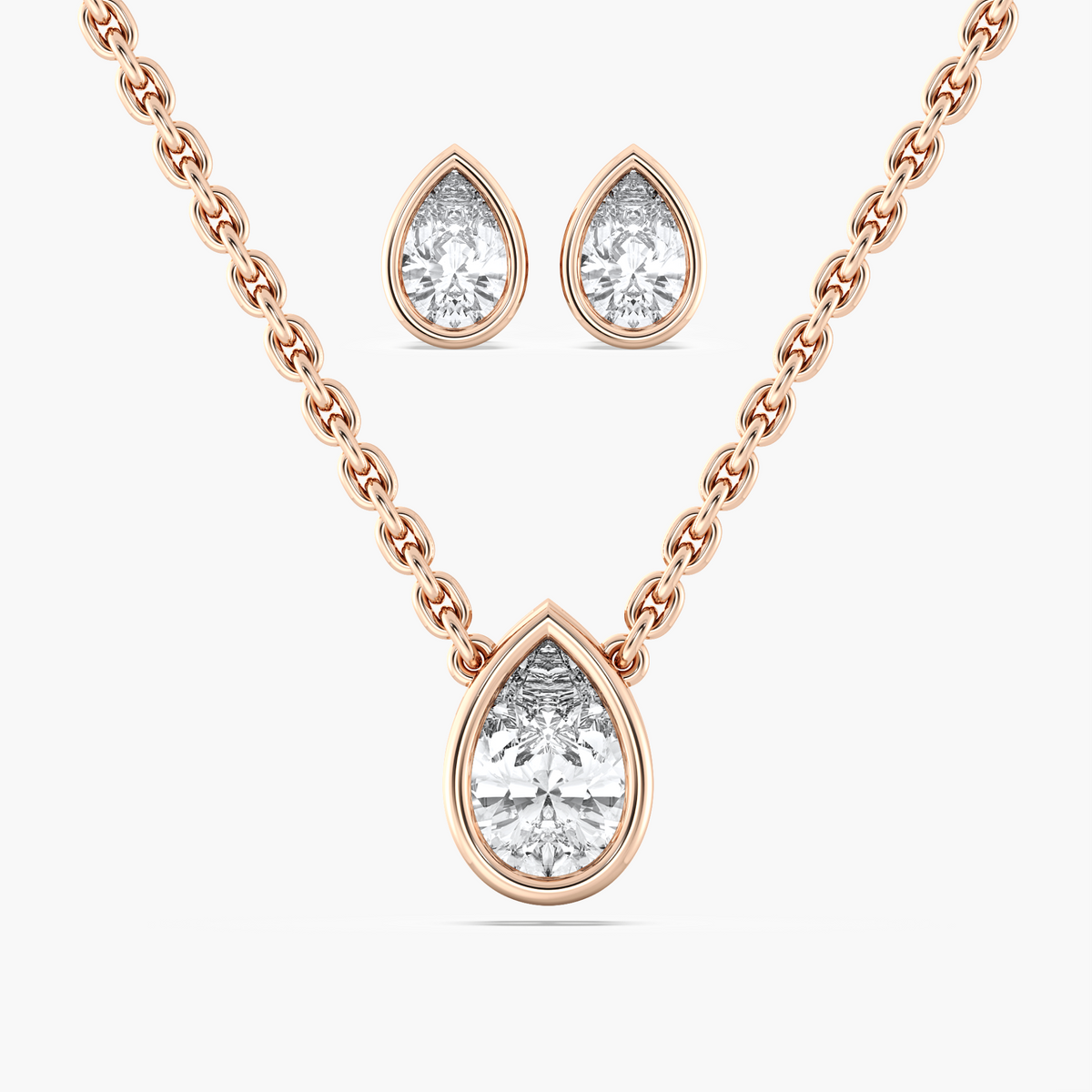 Pear Cut Bezel Pendant and Earrings Set