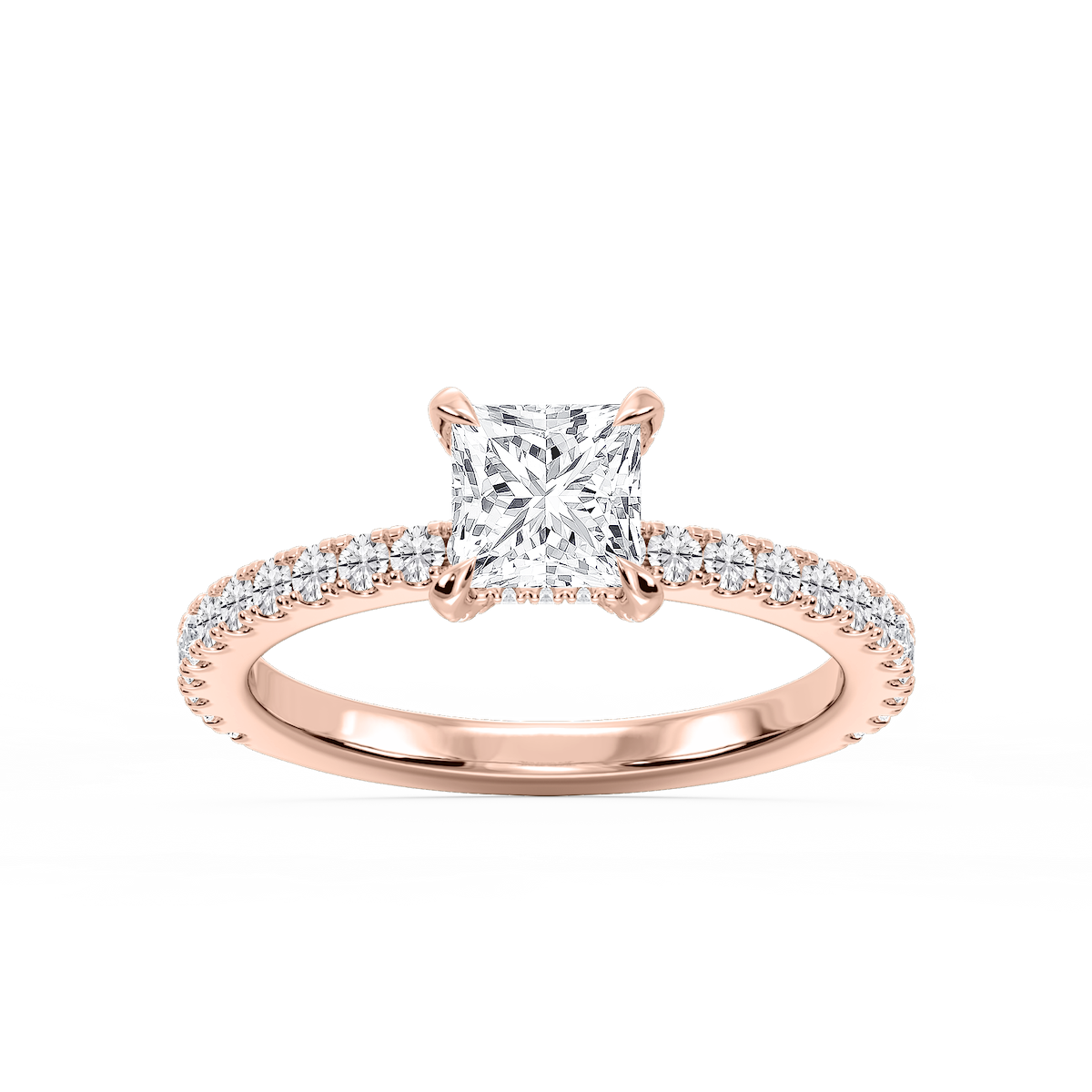 Presley Princess Lab Grown Diamond Claw Prong Hidden Halo Engagement Ring