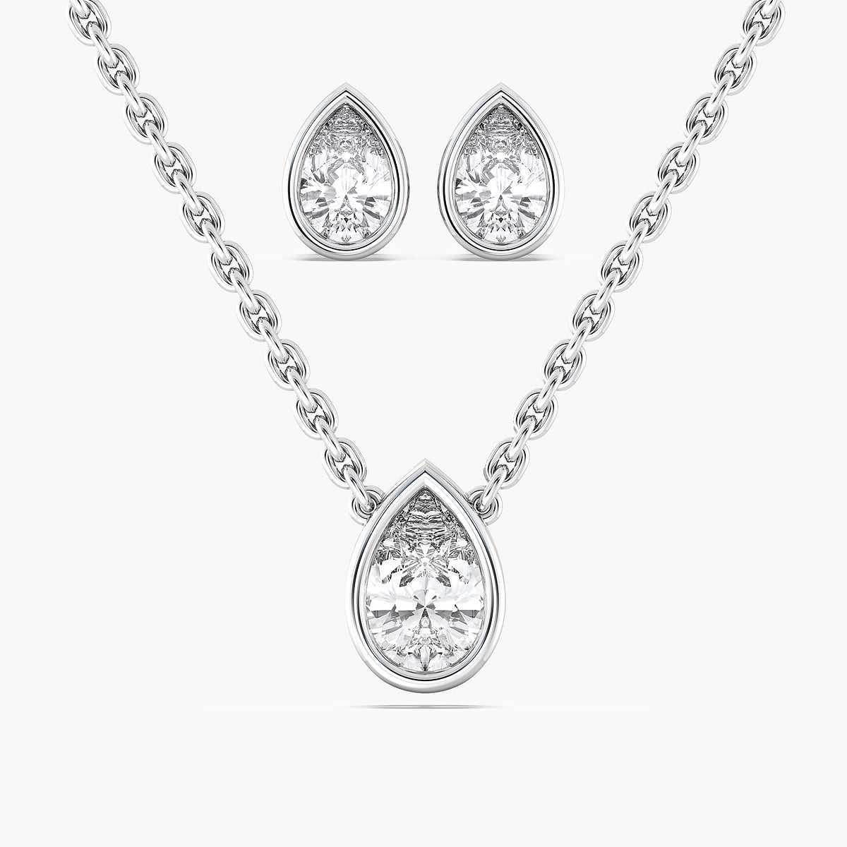 Pear Cut Bezel Pendant and Earrings Set
