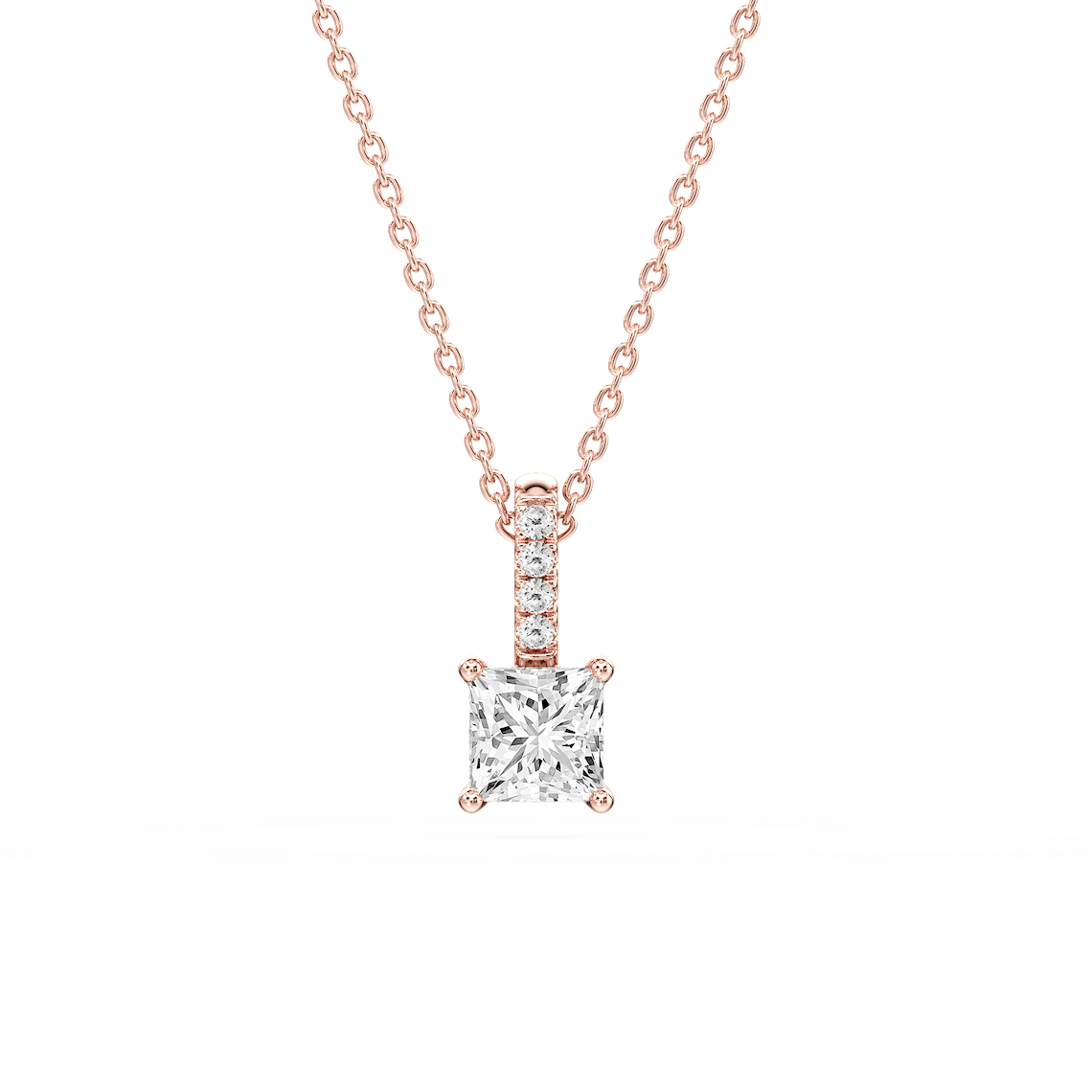 Princess Lab Grown Diamond Pave Bail Solitaire Pendant - 16 to 18 Inches