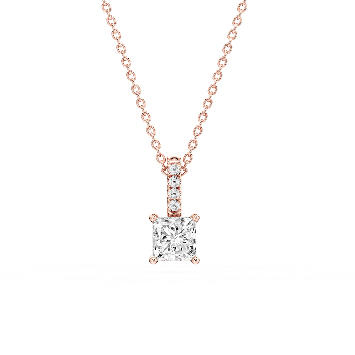 Princess Lab Grown Diamond Pave Bail Solitaire Pendant - 16 to 18 Inches