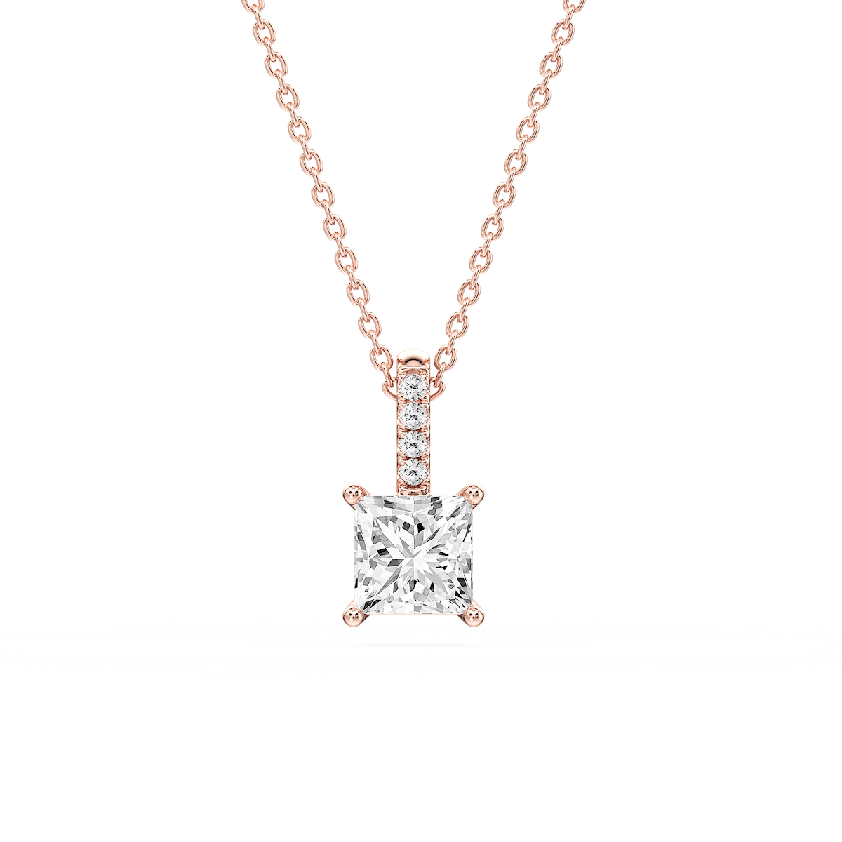 Princess Lab Grown Diamond Pave Bail Solitaire Pendant - 16 to 18 Inches