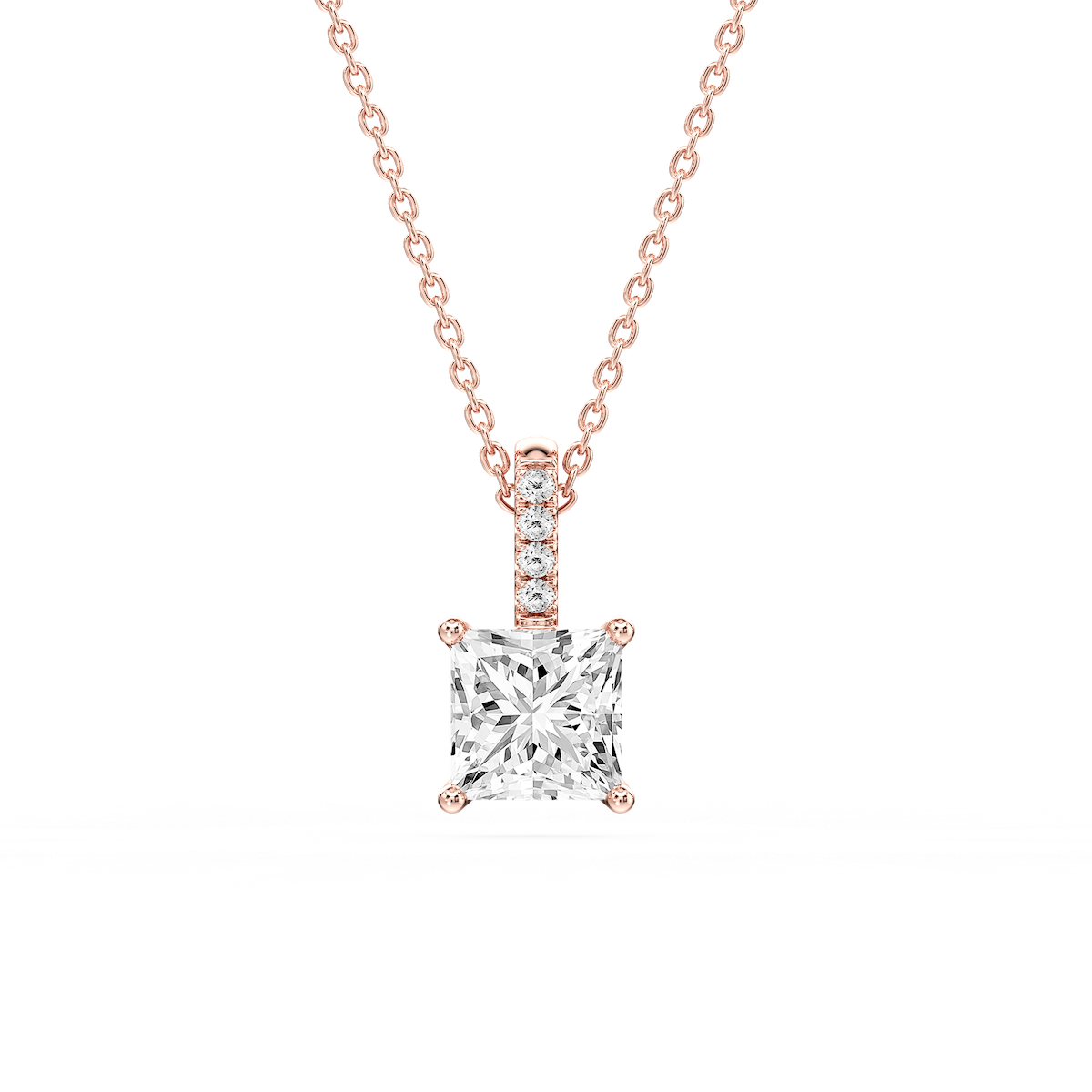 Princess Lab Grown Diamond Pave Bail Solitaire Pendant - 16 to 18 Inches
