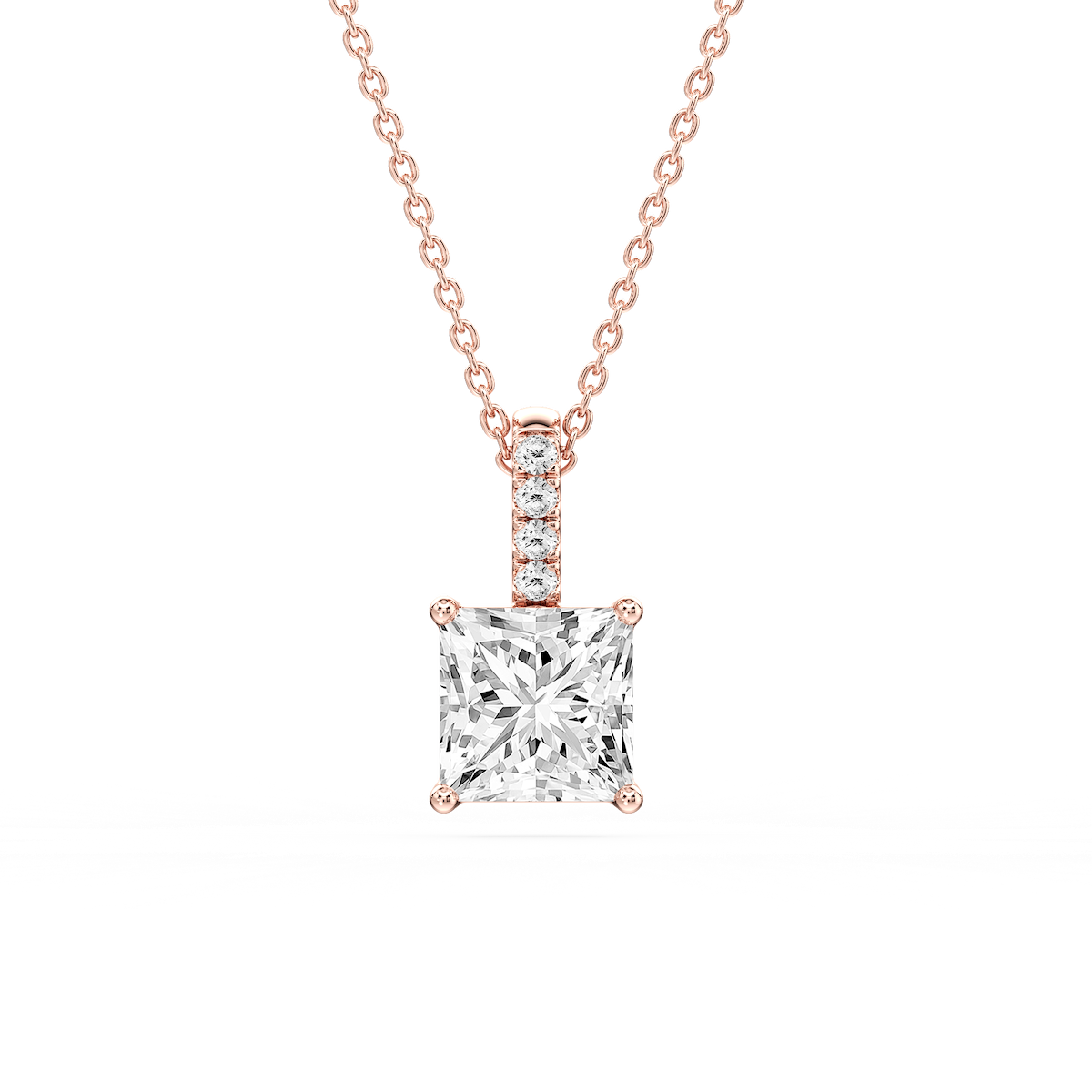 Princess Lab Grown Diamond Pave Bail Solitaire Pendant - 16 to 18 Inches