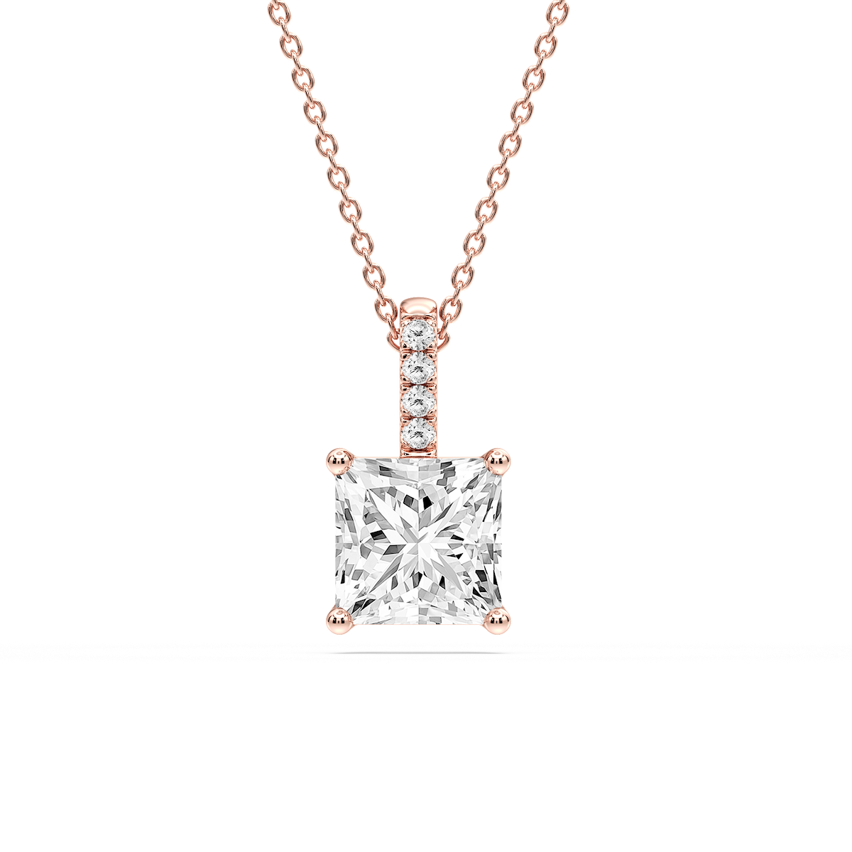 Princess Lab Grown Diamond Pave Bail Solitaire Pendant - 16 to 18 Inches