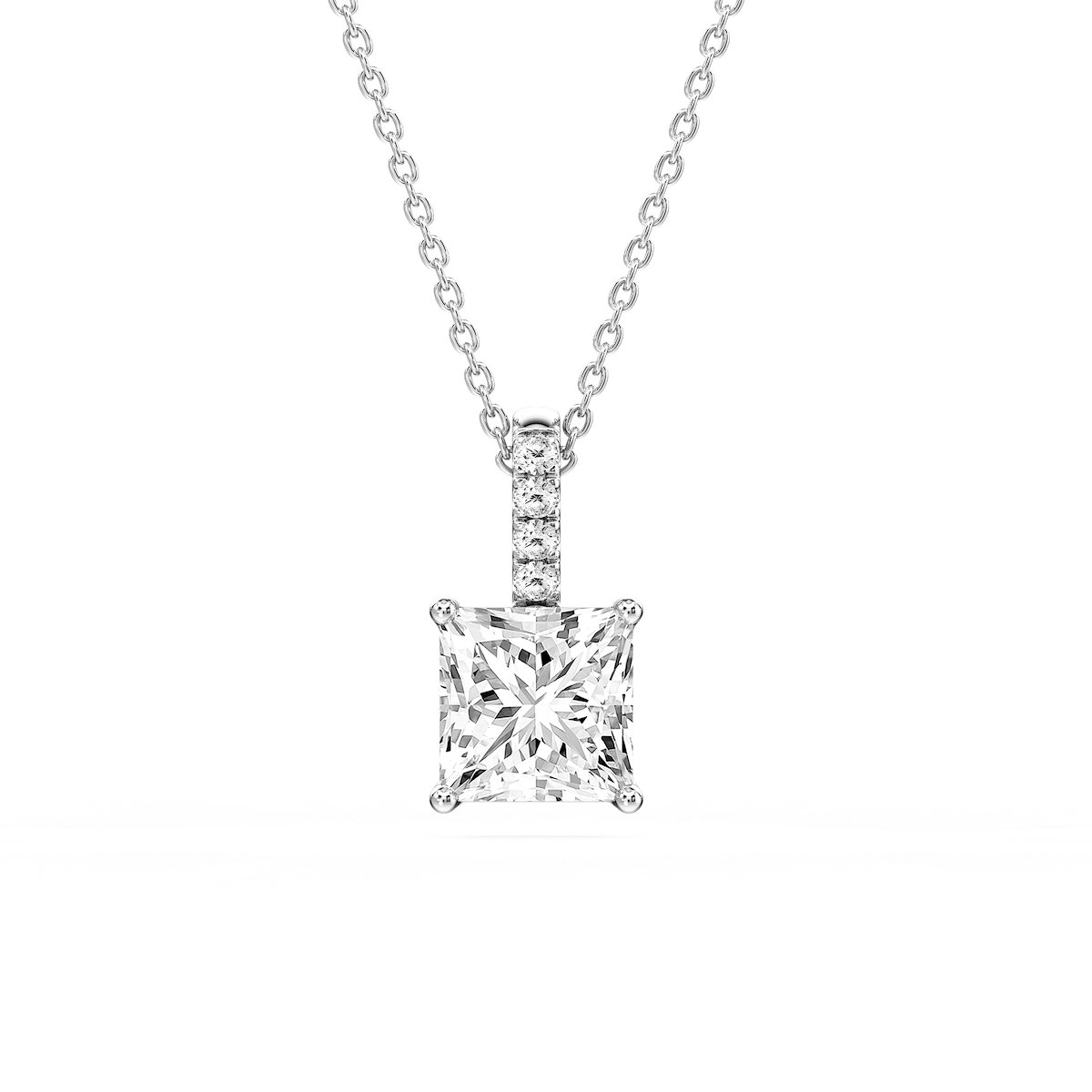 Princess Lab Grown Diamond Pave Bail Solitaire Pendant - 16 to 18 Inches