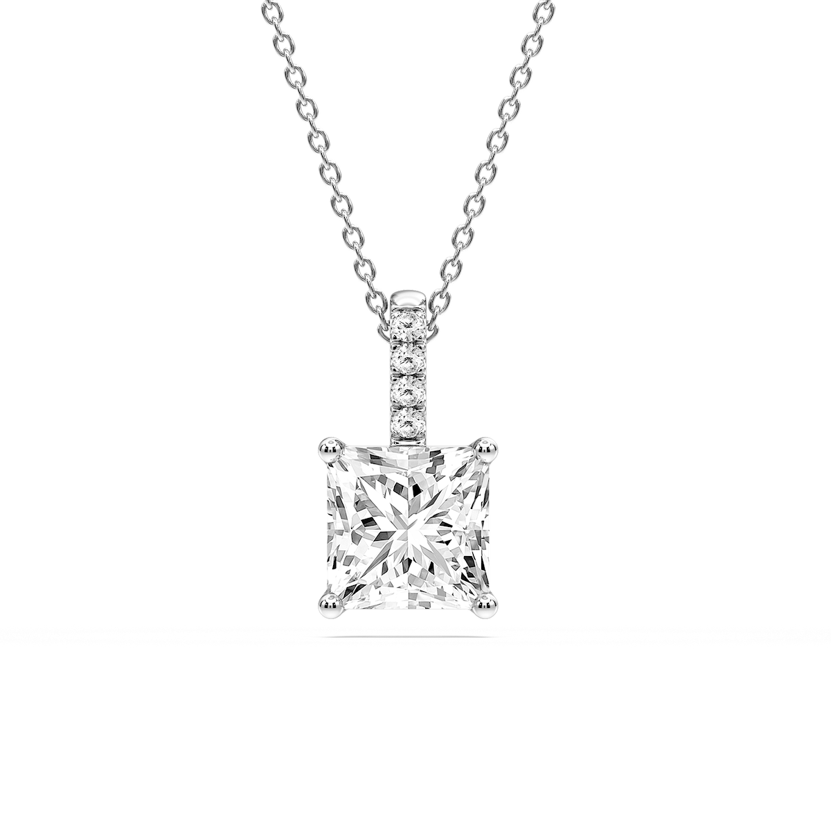 Princess Lab Grown Diamond Pave Bail Solitaire Pendant - 16 to 18 Inches