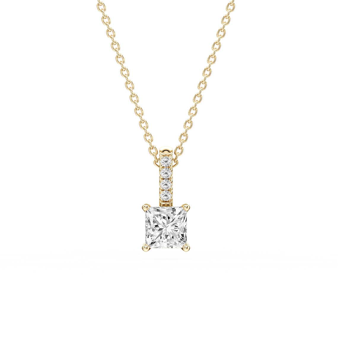 Princess Lab Grown Diamond Pave Bail Solitaire Pendant - 16 to 18 Inches