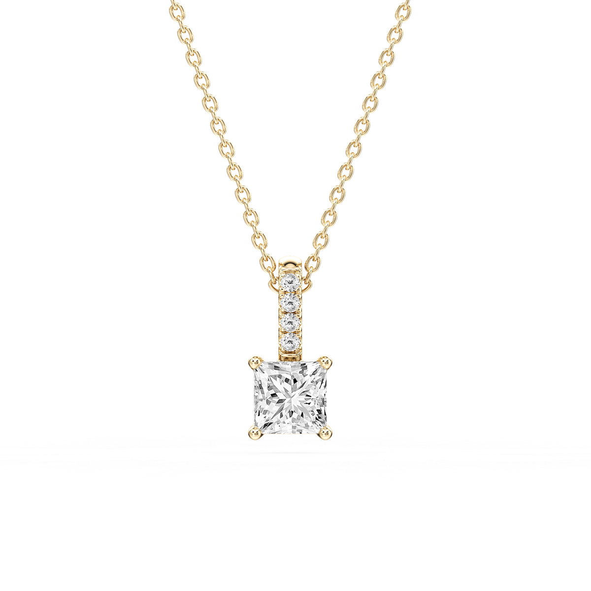 Princess Lab Grown Diamond Pave Bail Solitaire Pendant - 16 to 18 Inches