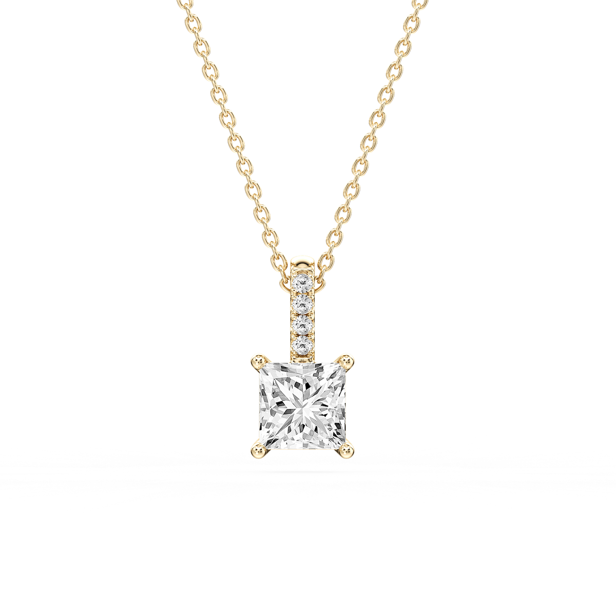 Princess Lab Grown Diamond Pave Bail Solitaire Pendant - 16 to 18 Inches