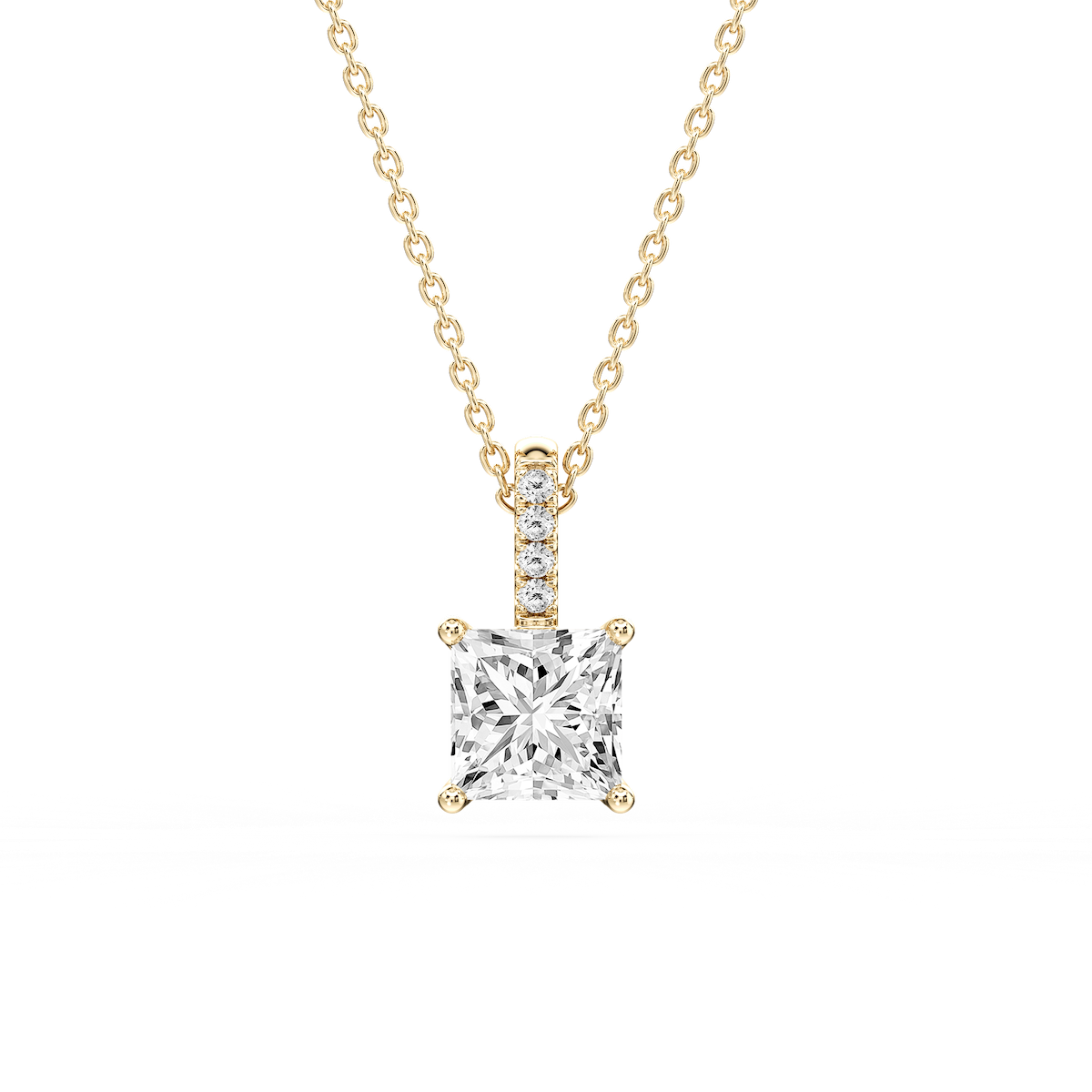Princess Lab Grown Diamond Pave Bail Solitaire Pendant - 16 to 18 Inches