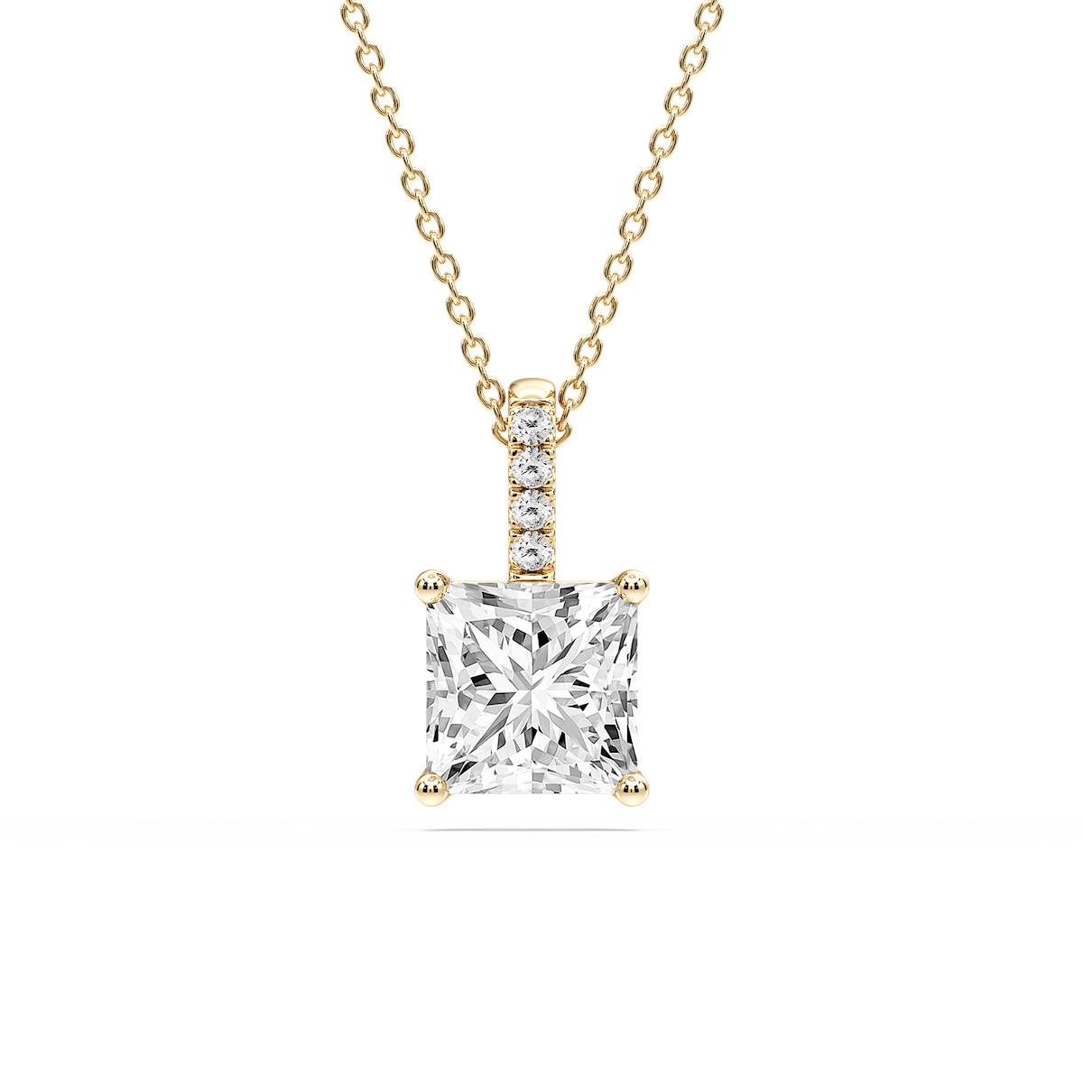 Princess Lab Grown Diamond Pave Bail Solitaire Pendant - 16 to 18 Inches