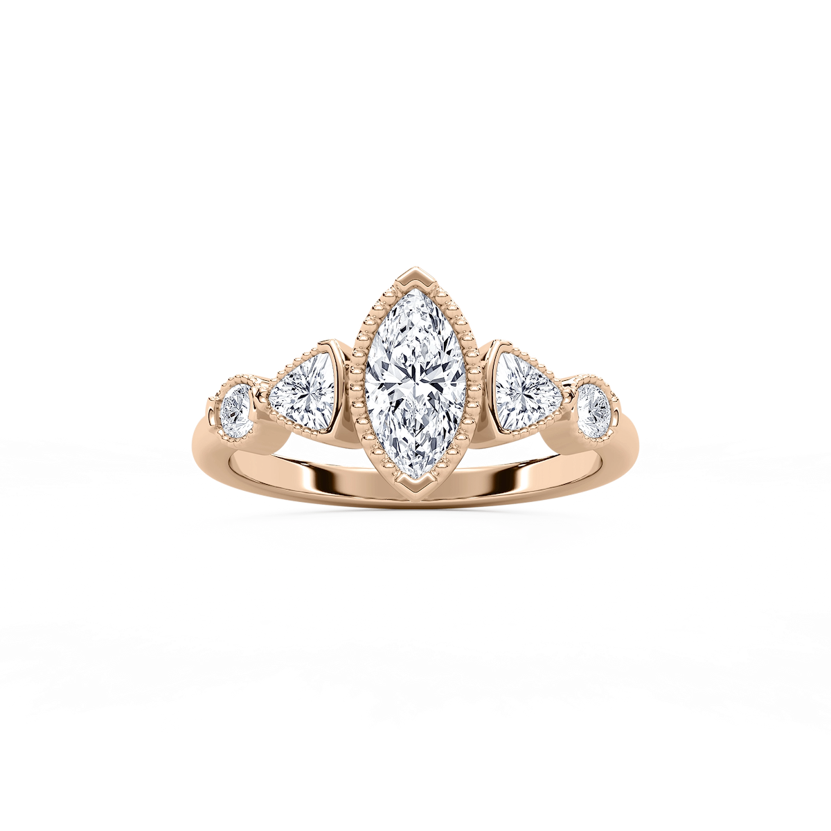 Quinn 1 ¹⁄₄ ctw Marquise Lab Grown Diamond Textured Bezel Side Stone Engagement Ring