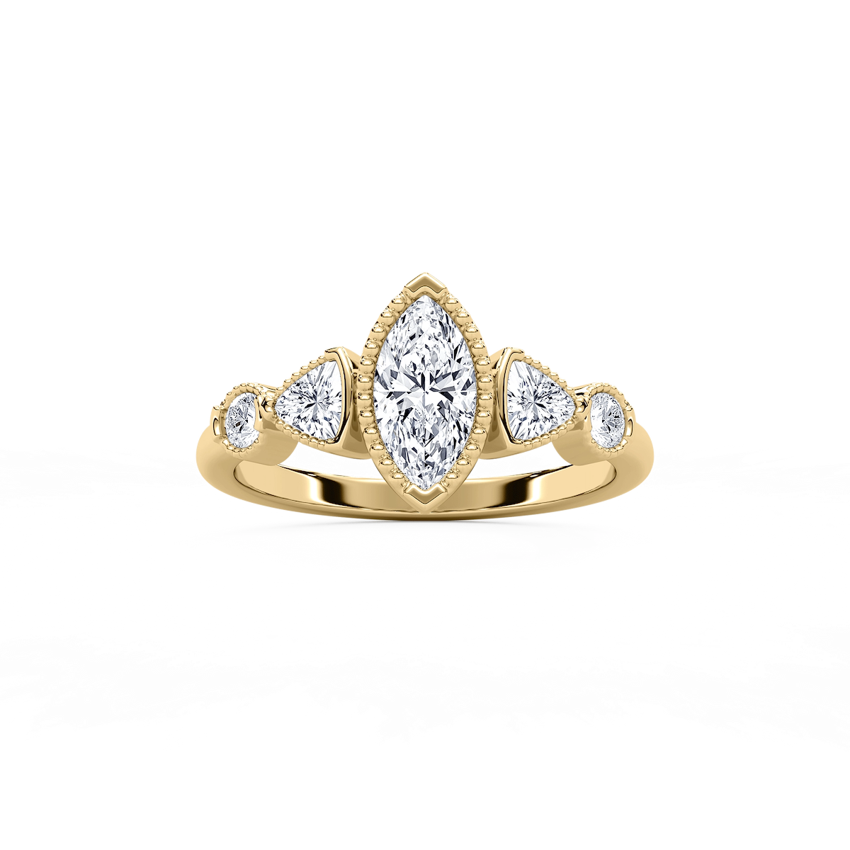 Quinn 1 ¹⁄₄ ctw Marquise Lab Grown Diamond Textured Bezel Side Stone Engagement Ring