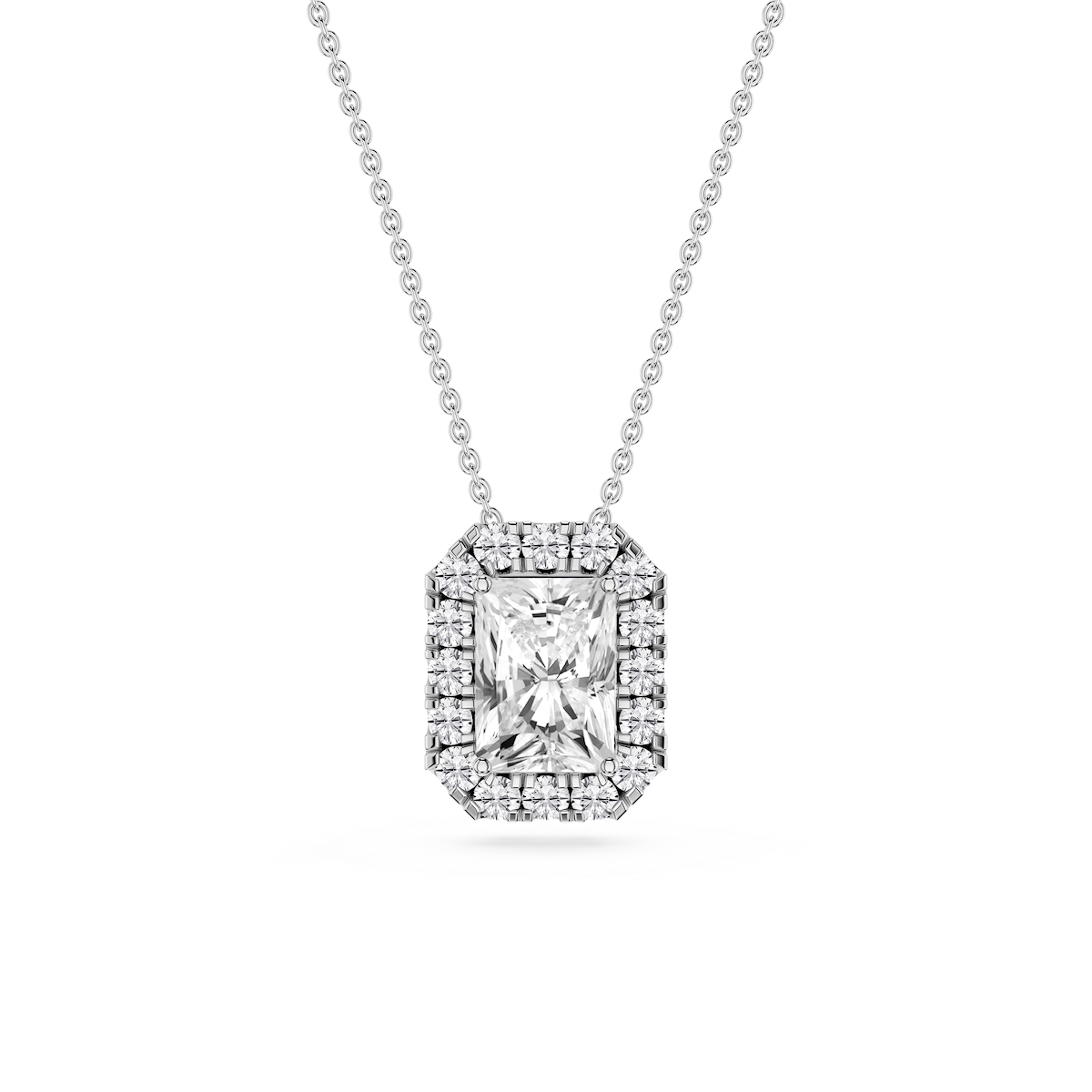 Radiant Lab Grown Diamond Halo Slide Pendant - 16 to 18 Inches