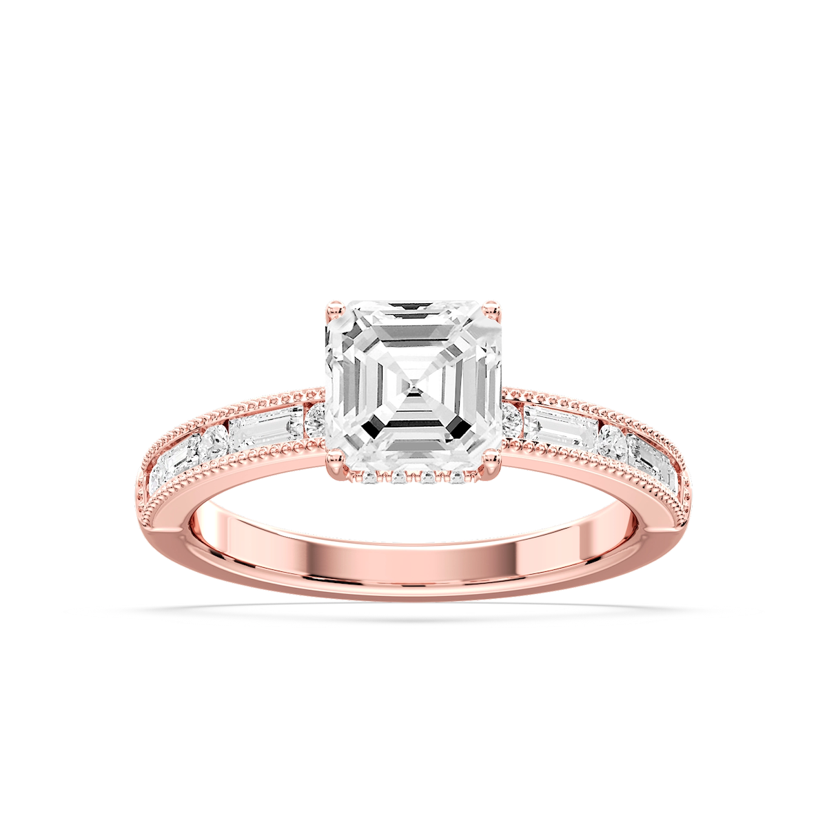 Rhianna Asscher Lab Grown Diamond Milgrain Channel Hidden Halo Engagement Ring