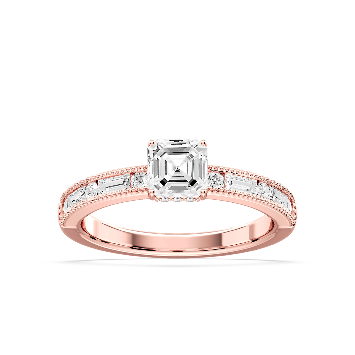 Rhianna Asscher Lab Grown Diamond Milgrain Channel Hidden Halo Engagement Ring