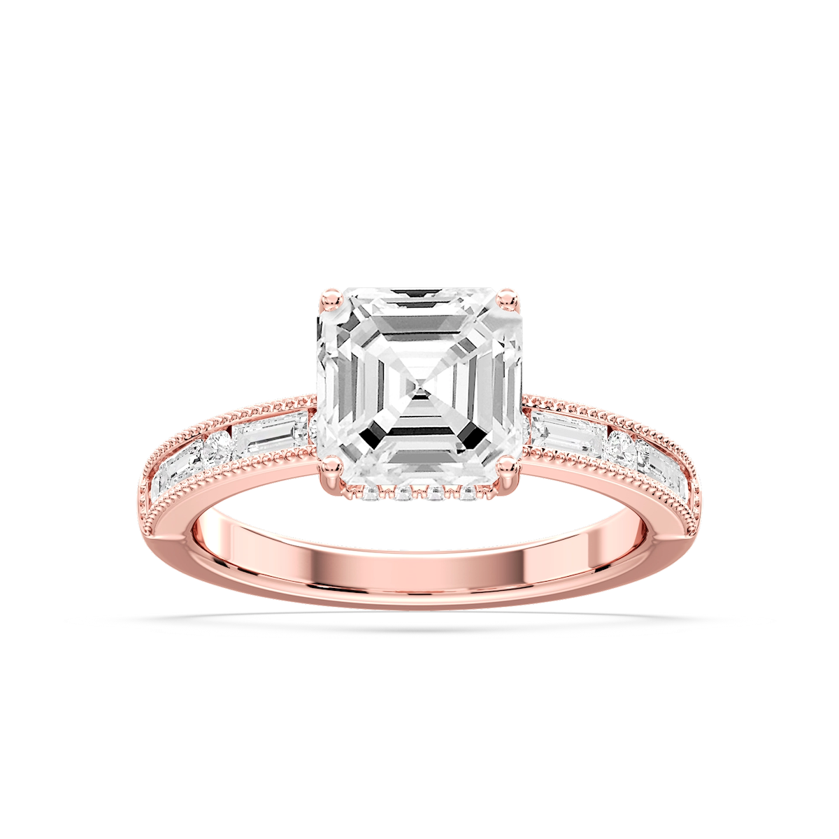 Rhianna Asscher Lab Grown Diamond Milgrain Channel Hidden Halo Engagement Ring