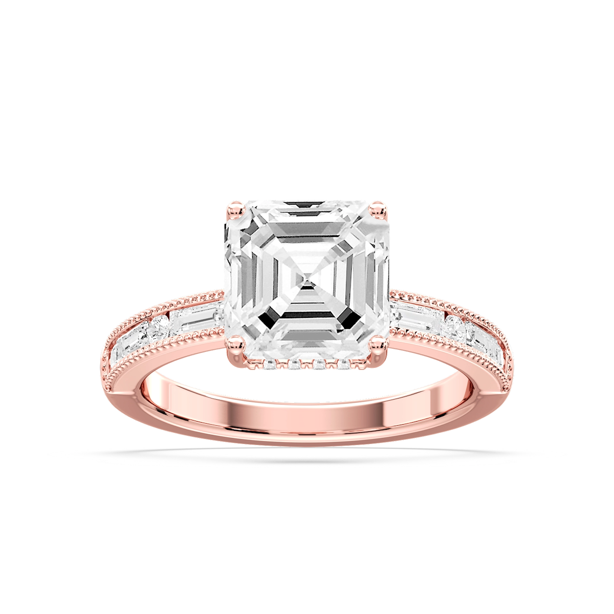 Rhianna Asscher Lab Grown Diamond Milgrain Channel Hidden Halo Engagement Ring
