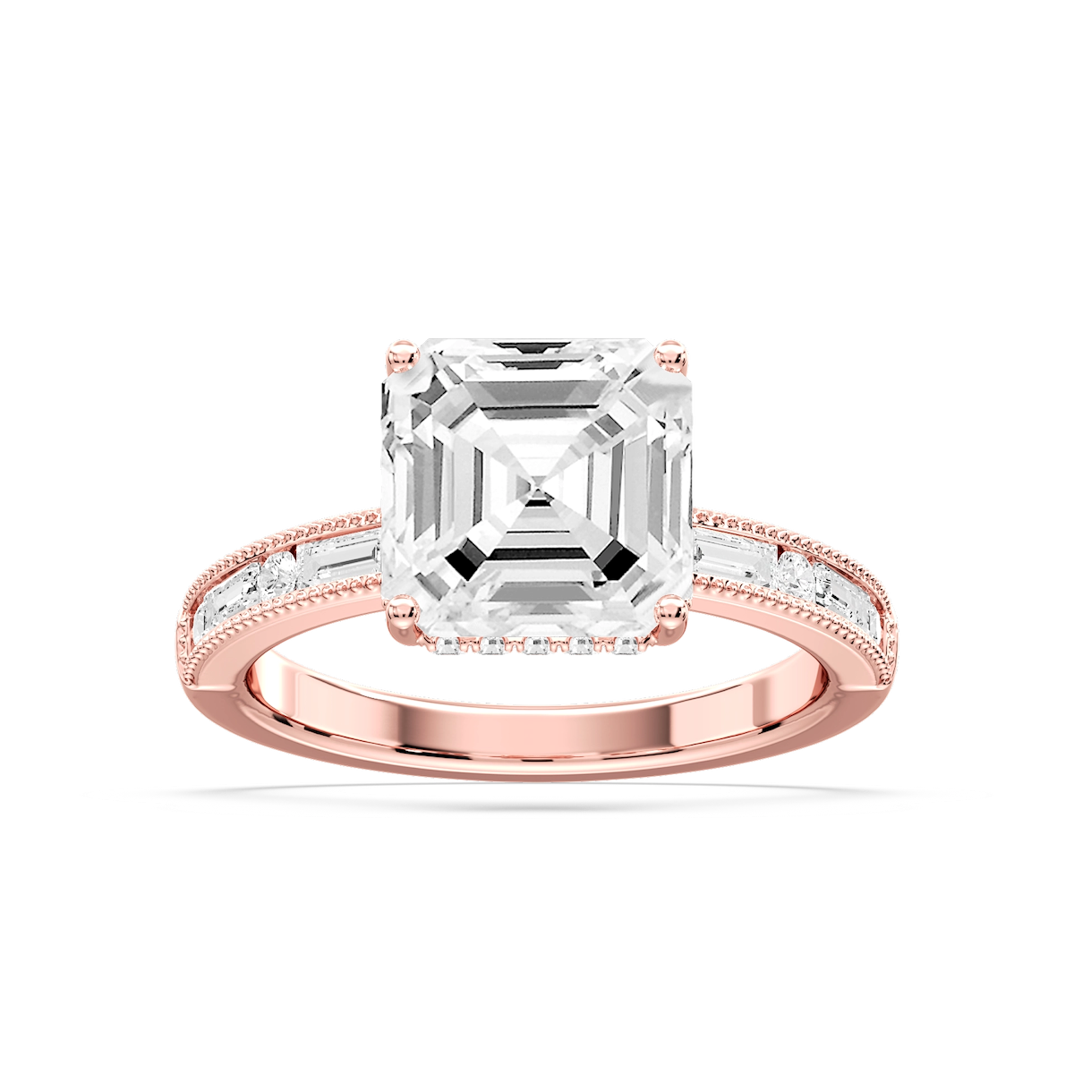 Rhianna Asscher Lab Grown Diamond Milgrain Channel Hidden Halo Engagement Ring